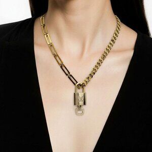 Authentic Louis Vuitton Padlock w/Unbranded Stainless Steel Gold Plated Chain